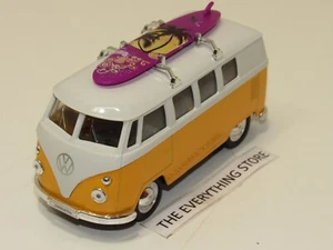 WELLY 1963 VOLKSWAGEN T1 BUS YELLOW/WHITE & PURPLE SURF BOARD 4.5 IN FREE SHIP - Picture 1 of 3