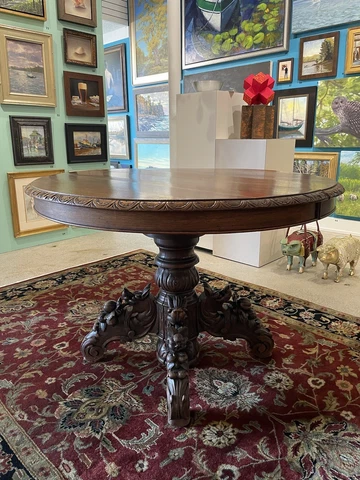 Antique Victorian Renaissance Griffin Motif Hardwood Expandable Dining Table Cover