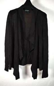 Ralph Lauren Cardigan Sweater Black Knit Linen LS S Womens - Picture 1 of 4