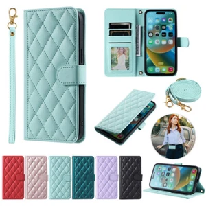 For iPhone 15 14 13 12 11 8 XR SE Leather Card Wallet Case Flip Cover Crossbody - Picture 1 of 48