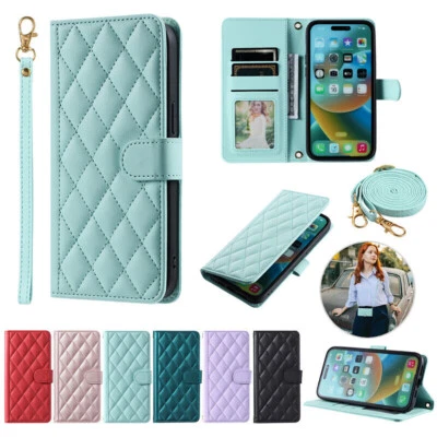 For iPhone 17 16E 15 14 13 12 11 Leather Card Wallet Case Flip Cover Crossbody - Image 1 of 4