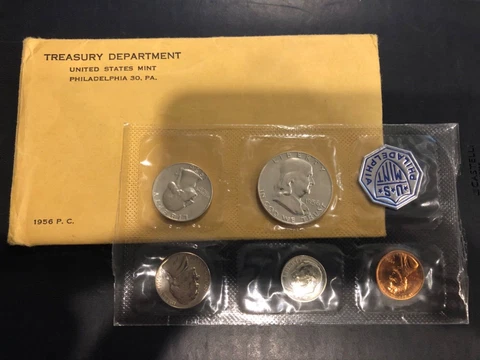 1956 United States Mint Proof Set - 5 Coins - 90% Silver U.S. - Original Flat Cover