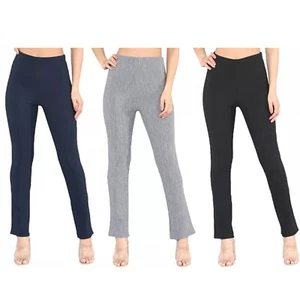 Womens Bootcut Trousers-2 Pack Soft Finely Ribbed Elasticated Waist Work Pants - Picture 1 of 14