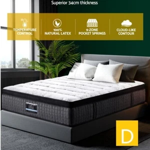 Double Bed Mattress Euro Top 9 Zone Pocket Spring Latex Foam Medium Firm 34cm - Picture 1 of 8