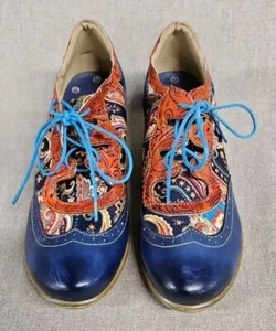 Handmade Lambskin Oxford Loafer Shoes Blue Paisley Print Sz 39 EUR Sz 8 US Wms - Picture 1 of 10