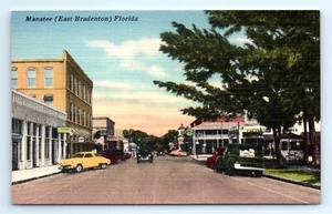 1950s FL Postcard Town Of Manatee East Bradenton Florida Street View Old Cars - Picture 1 of 2