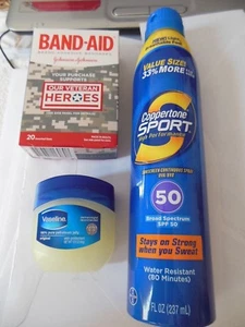 Coppertone Sport Sunscreen SPF 50, & Band Aid-20 cnt. + Vaseline * Free Shipp. - Picture 1 of 6