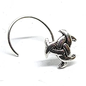 Nose Stud Odin's Horn Triskele Curl 22g (0.6mm) 925 Silver Viking God Piercing - Picture 1 of 15