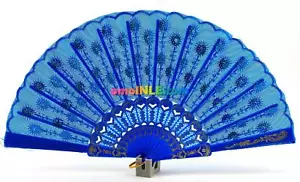 ABANICO AZUL BELLISSIMO VENTILATORE A MANO BLU PER VIRGEN DE REGLA YEMAYA ABANICOS BLUEAB - Foto 1 di 2