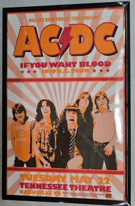 AC DC 1979 Locandina concerto incorniciata con sangue, Nashville - Foto 1 di 2