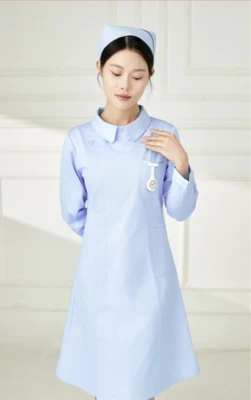 Women Nurse Dress Doctor Beautician Lab Long Coat  Doll Collar Work Clothes - Image 1 of 4