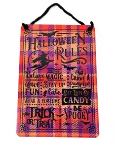 REGOLE DI HALLOWEEN Novità 12x8 in Insegna Alluminio per Porta a Parete - Foto 1 di 3