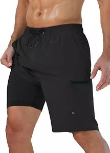 Men's 9" Quick-Dry Swim Trunks with Compression Liner & Zipper Cargo Pockets - Picture 1 of 51