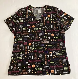 Womens SB Scrubs Medical Scrub Top Halloween Short Sleeve 3 Front Pockets Size M - Picture 1 of 10
