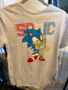 Boys Sonic The Hedgehog American Rings Short Sleeve T-Shirt Heather Gray XL - Picture 1 of 3
