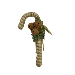 Campana de yute natural rústica bastón de caramelo árbol de Navidad adorno decoración navideña - Imagen 1 de 4