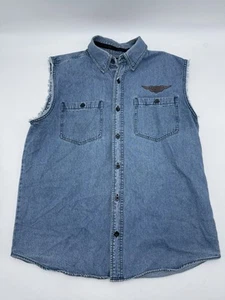 Harley-Davidson Denim Shirt Sleeveless Button Front Biker VTG Vest Large - Picture 1 of 12