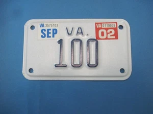 2002 Virginia motorcycle plate low #100 excellent - Picture 1 of 1