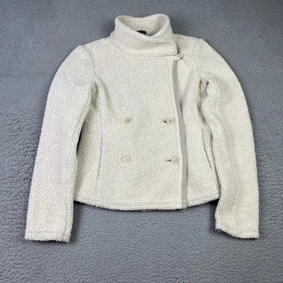 James Perse Shrunken Sherpa Fleece Jacket Womens Size 1 High Neck Button Beige - Image 1 of 4