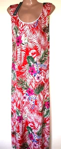 BNWT 3XL red mix bold tropical floral pattern stretchy lined summer MAXI dress - Picture 1 of 10