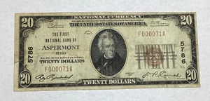 Series 1929 National Bank of Aspermont Texas 20 Dollar Note (See Photos) - Picture 1 of 8