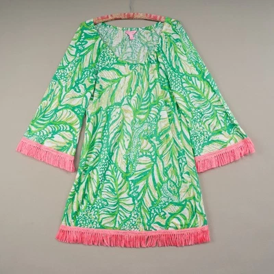 Lilly Pulitzer Toucan Green Coco Loca Linen Getaway Coverup Mini Dress Sz Small - Image 1 of 4