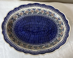 Vintage Manufaktura polnische Keramik ovale Servierplatte, 15" lange überbackene Schüssel - Bild 1 von 10