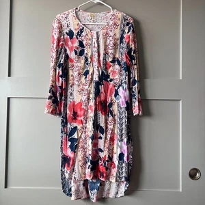 Anthropologie Fig and Flower Floral Boho Hi Low Tunic Dress Medium Lightweight - Picture 1 of 15