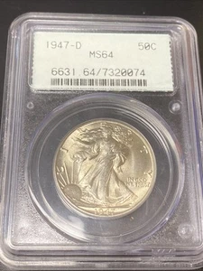 1947-D Walking Liberty Half Dollar Bright White PCGS MS64 - Picture 1 of 4