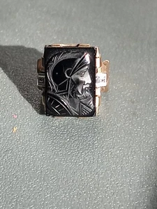 Vintage 10k Gold & Hematite Intaglio Roman Soldier Ring 10 Grams  - Picture 1 of 8