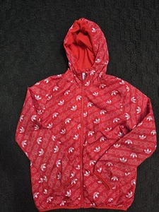 Adidas Originals Boys' Trefoil Monogram Windbreaker Red White Medium(11Y-12Y) - Picture 1 of 3