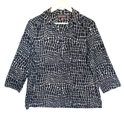 Blusa Top Mujer Dana Buchman Estampado Animal Carrera Oficina Mob Esposa XL Negra  Foto 1 de 4