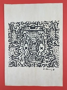 Keith Haring (Handmade) Drawing mixed media on paper signed & stamped - Picture 1 of 2
