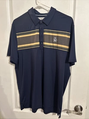 Men’s Size L Shirt Sleeve Penguin Polo Shirt Navy W/ Yellow Accent  - Image 1 of 4