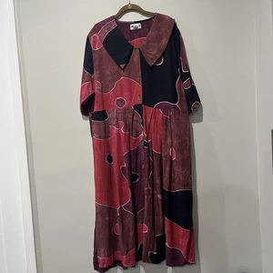 We Be Bop Dress Womens 2X Vintage Maxi Shift Artsy Lagenlook Cottagecore Rayon - Picture 1 of 6
