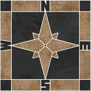 Natural Travertine and Slate Square Compass Mosaic Tile Medallion - Choose Size! - Picture 1 of 1