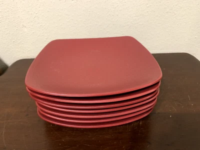 Noritake Colorwave Raspberry Red 10 3/4" Square Dinner Plate Set Of 7 NWT - Image 1 of 4