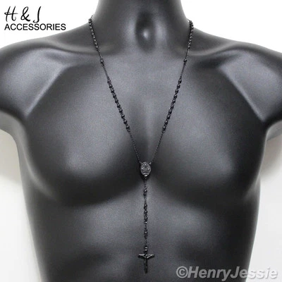 25 + 5 «МУЖЧИН из нержавеющей стали 4 мм черный покрытием бисер крест четки ожерелье - Изображение 1 из 2