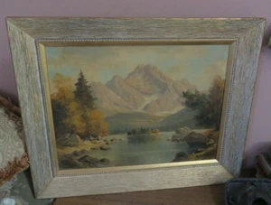 Vintage Signed M. Sammet Oil on Canvas Painting 12"x16" Lake Eibse Alps Germany - Picture 1 of 11