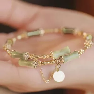 Bamboo Joint Beads Leaf Flower Pendantm Bracelet Wristband Women Jewelry Gifts - Picture 1 of 23