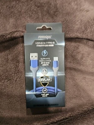 POWERXCEL USB-A TO TYPE-C CHARGE/SYNC CABLE 4 FOOT BLUE - BRAND NEW IN BOX - Image 1 of 2