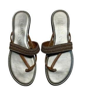 Italienische Schuhmacher natürliche Lanna hellbraune Perlenriemen Leder Riemen Sandalen Größe 8 - Bild 1 von 14