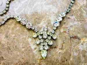 Vintage 1950s Clear Rhinestone Choker Necklace 15" Silver-Tone Bridal Prom - Picture 1 of 5