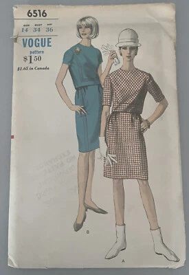 Vintage 1960s Vogue Sewing Pattern 6516 Size 14 Two Piece Dress - Uncut - Image 1 of 3