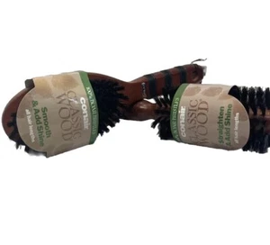 100% Boar Bristle Conair Classic Wood Round & Standard Brush Shiny Hair Natural - Picture 1 of 9