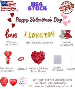 Valentines Day Balloons Decorations I Love You Balloons and Heart Balloons Kit - Picture 1 of 7