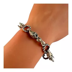Equestrian Western Horse Head Link Solid Sterling Silver Toggle Bracelet - Picture 1 of 6
