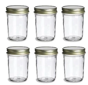 Nakpunar 6 pcs 8 oz Mason Glass Jars w/ Gold Plastisol Lined Lids - Picture 1 of 4