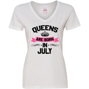 Inktastic Queens Are Born In July Women's V-Neck T-Shirt Birthdays Adult Queen - Picture 1 of 4