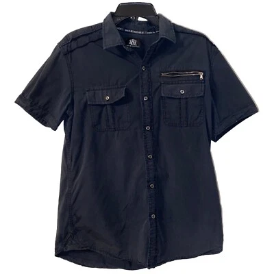 Mens Rock And Republic Shirt Size M Short Sleeve Black Button Up Zip Cell Pocket - Image 1 of 4